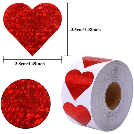 Lot de 500 autocollants en forme de cœur rouge de 3,8 cm avec des