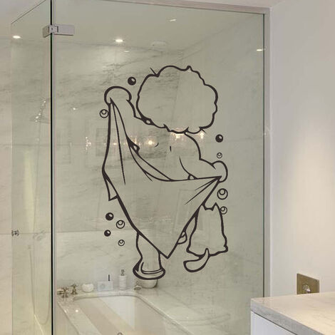 Acheter Autocollant mural pour porte en verre, belle fille dans le bain,  douche, étanche, décoration de la maison, salle de bain