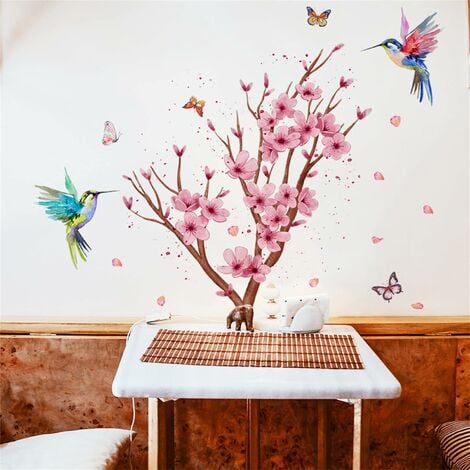 Fleur Rose Colibri et Papillon Stickers Muraux Arbre de Jardin