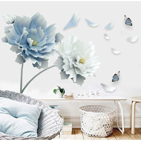 Stickers muraux fleurs, fleurs bleues et papillons fleur papillon
