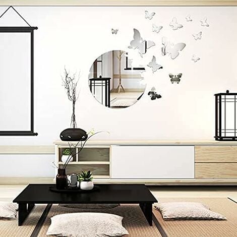 Sticker mural 12 PCS / S 3D Miroir Autocollant Amovible Pour Salon Chambre  à coucher TV Fond Décoration Murale Argent