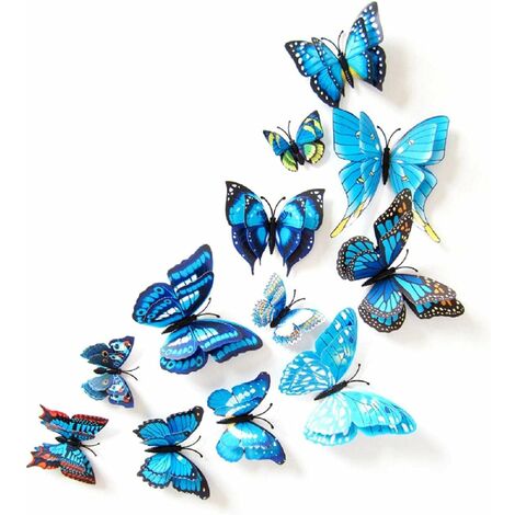 49,2 '' x 30,7 '' 3D Fleurs Bleues Papillons Stickers Muraux