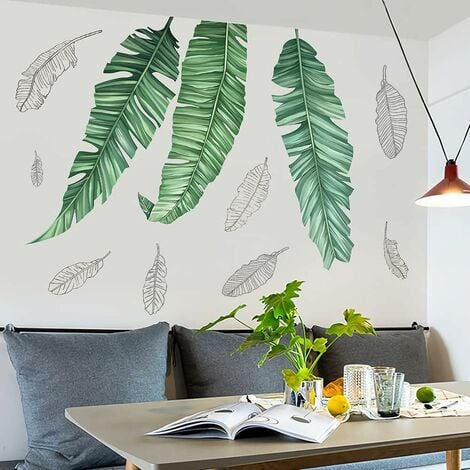 Grandes feuilles vertes autocollant mural feuille de palmier tropical  autocollant mural plantes naturelles décoration murale bricolage vinyle Art
