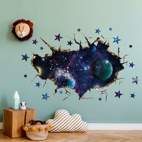 Autocollants de décoration murale 3D Space Galaxy, décalcomanies de sol en vinyle  imperméables amovibles de planète