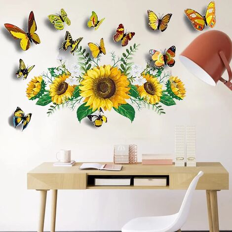 Stickers muraux de tournesol 3d Yellow Flower Wall Décalcomanies