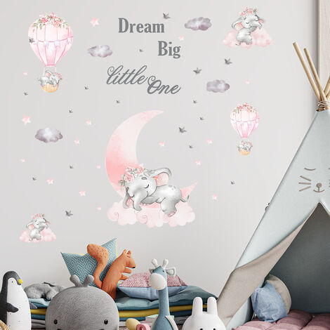 Bébé Garçon Éléphant Dormir Lune Stickers Muraux pour Enfants