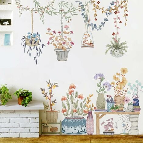 Amovible Aquarelle Suspendus En Pot Stickers Muraux Pots De Fleurs