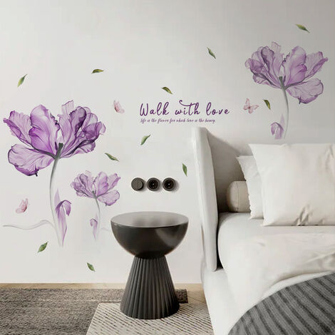 Sticker mural fleur iris mauve 