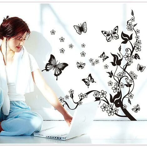 Amovible Mural Fleurs Et Papillons Fenêtre Autocollant Chambre Stickers