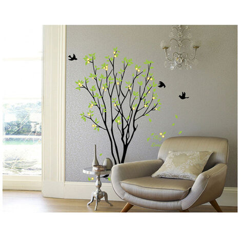 Style chinois fleur blanche arbre noir et oiseau volant sticker