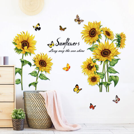 decalmile été tournesol stickers muraux jardin fleurs papillon