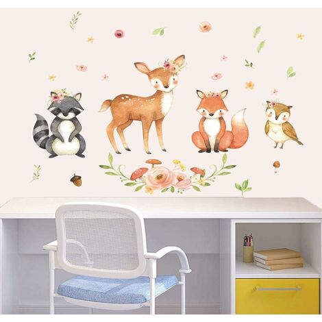 Stickers muraux d'animaux pour enfants, animaux forestiers, cerfs