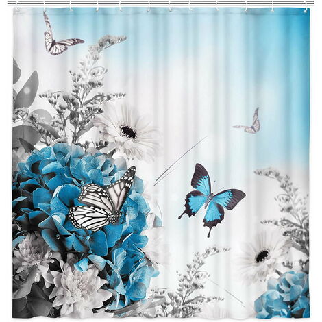 Rideau de douche, rideau de douche en tissu doublé rideau de douche blanc  floral – 182,9