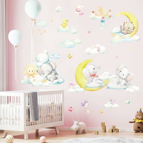 Autocollants muraux colorés mignons pour les enfants Peel and Stick  Décorations murales amovibles pour bébés filles Salon de chambre (fille  avec licorne et ballon)