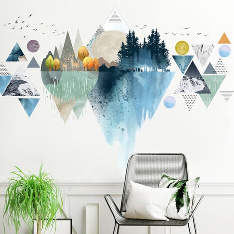 Sticker mural salon montagnes géométriques - TenStickers