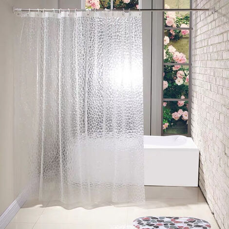 Rideau de Douche Transparent, 180x200cm 3D Rideau Douche Salle de Bain PEVA  Anti-moisissure Antibactérien Imperméable