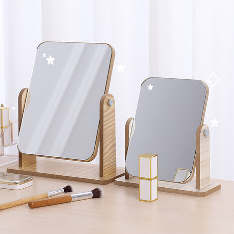 Miroir de courtoisie avec support en bambou naturel, miroir pivotant à 360  degrés de 20,3