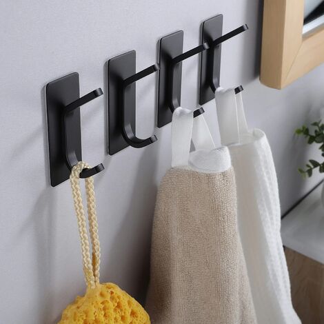 6pcs mat noir auto - adhésif serviette crochet salle de bains cuisine mur  crochet, imperméable à l'eau et à la rouille