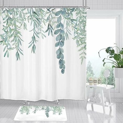 Rideau de douche vert sauge décor de salle de bain botanique