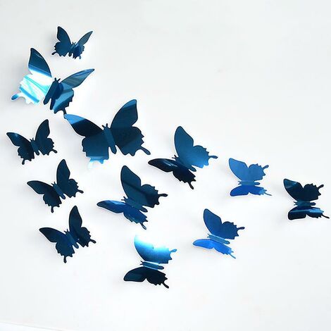 12 Pièces 3D Stickers Papillon Bleu Type 2 Décoration Maison