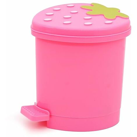 Mini poubelle de bureau Couvercle rotatif Poubelle de bureau fraise rose