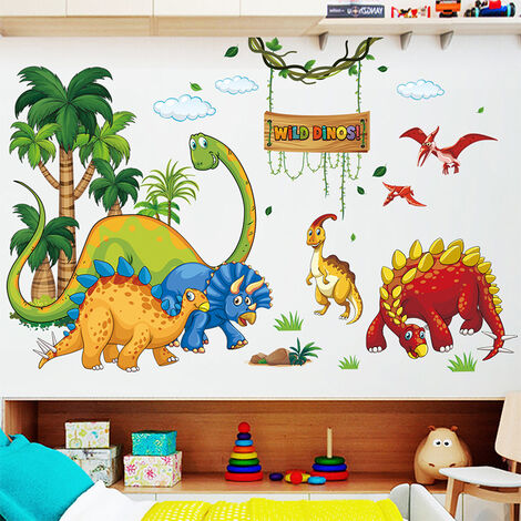 1pc dinosaure autocollant mural dessin animé Dino sticker mural arbre  sauvage Dino mur Art autocollant pour