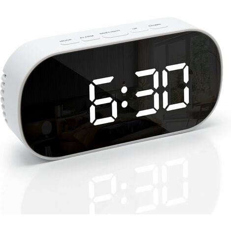 Réveil numérique, surface miroir électrique petite horloge de bureau grand  écran avec température intérieure