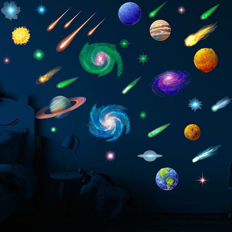 Stickers muraux étoiles et Planet Glow dans le noir, galaxie lumineuse lune  étoiles