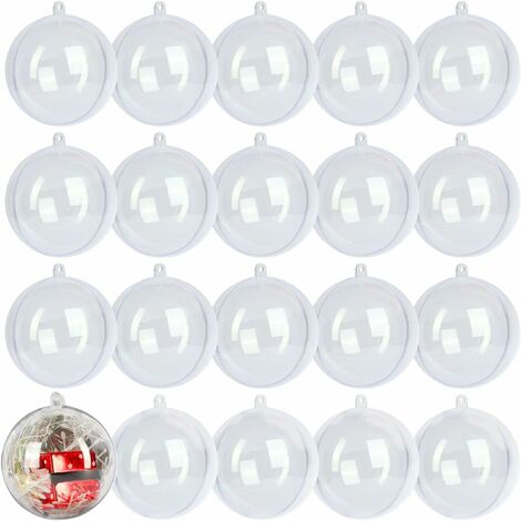 Lot de 20 boules d'ornement remplissables en plastique transparent 80 mm  pour Noël, vacances, mariage