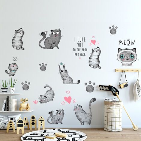 Stickers muraux chats de dessin animé - MAIYU 9 chatons mignons avec des  autocollants muraux imprimés de