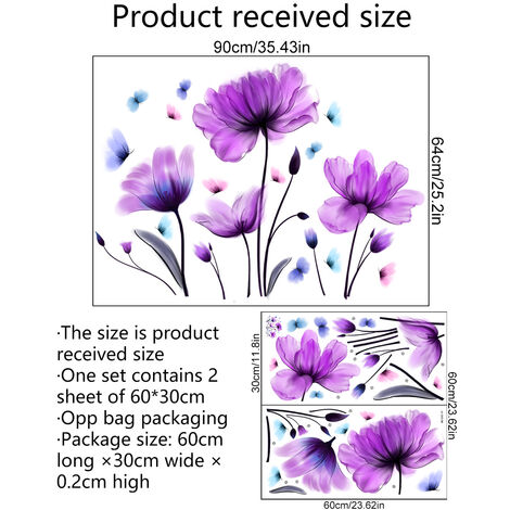 Sticker mural fleurs rose et violet - 600261 - 65 x 85 cm 600261 - Conforama