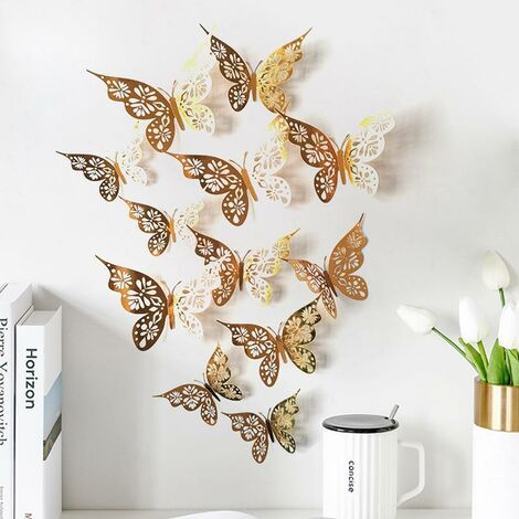 Décoration murale papillon 3D, décorations papillon dorées