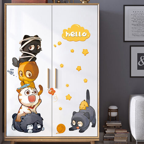 Super mignon chat Stickers muraux dessin animé Animal Stickers muraux  chambre salon TV mur porte décor peintures murales