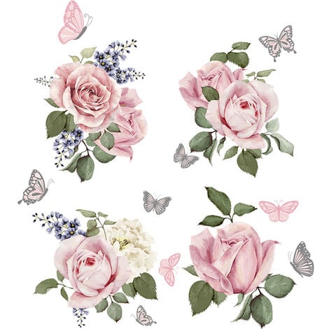 1 ensemble de grands autocollants muraux papillons de fleurs, autocollants  muraux papillons colorés de pivoine rose