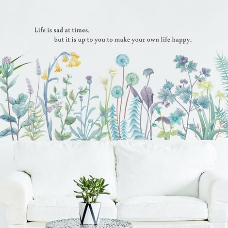 1pc aquarelle fleur sticker mural fleurs sauvages plantes stickers muraux  peler et coller art mural pour enfants chambre chambre salon décoration de
