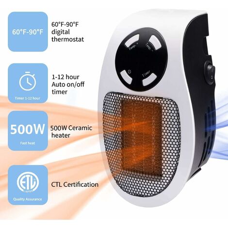 Mini chauffage soufflant pour prise murale Heat PTC 500 sans fil et ultra- silencieux avec contrôle de la température - Chauffage soufflant - Achat &  prix