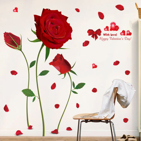 wondever Stickers Muraux Rose Rouge Autocollants Muraux Mural Stickers  Fleurs Romantique pour Chambre Fille Salon Sofa : : Bricolage
