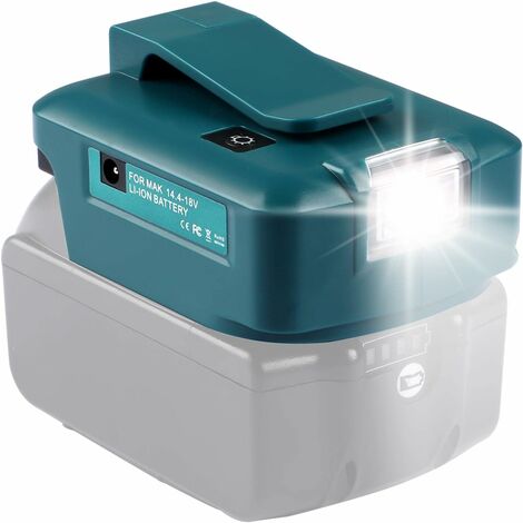 Lampe LED - Pour batteries d'outils DeWalt 14,4 V-18V-20V - Interface USB :  5V 2,1A 