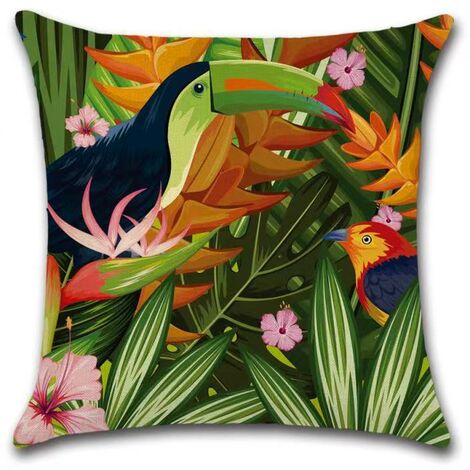 Set de 2 coussins multicolores fleurs et oiseaux 30x50cm