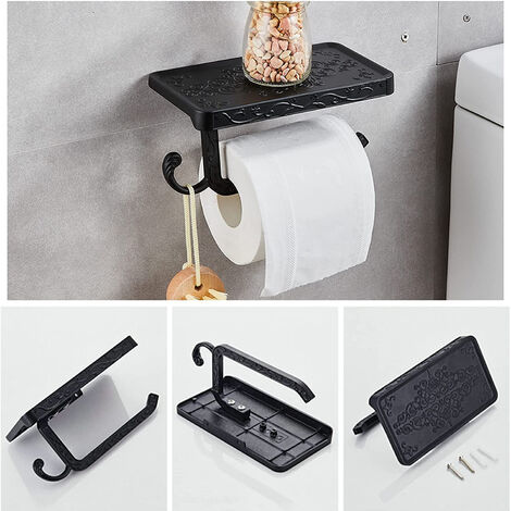 Porte-Rouleau De Papier Toilette Noir Mat Classique Avec Rangement