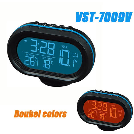 Horloge Voiture, Thermomètre Voiture 2 en 1 LED numérique d