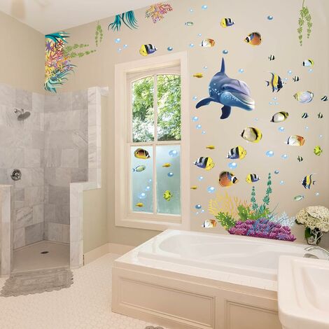 Acheter Autocollants muraux océan 3D, décalcomanies artistiques pour sol de  salle de bains, décoration de chambre à coucher