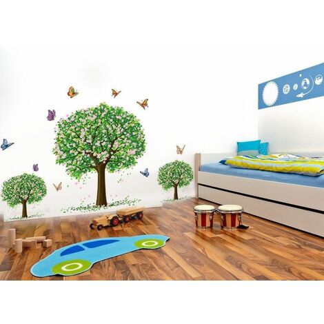 1pc sticker mural arbres verts plante papillon stickers muraux pour  salon,chambre à coucher, salle de