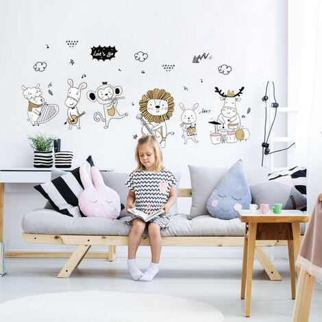 1pc Sticker mural adhésif Sticker Autocollant Concert d'animaux heureux -  Décoration murale pour chambre enfants