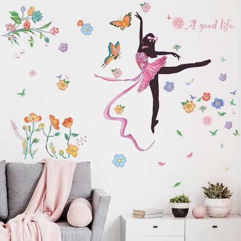 Fleur Fée Murales Stickers Muraux avec Papillons Stickers Muraux