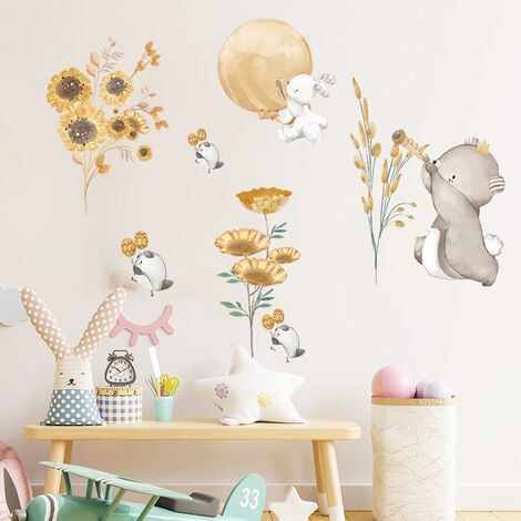 Un lot de stickers muraux lapin ours fleurs Animaux Autocollants pour  Chambre Enfants Bébé Pépinière Salon