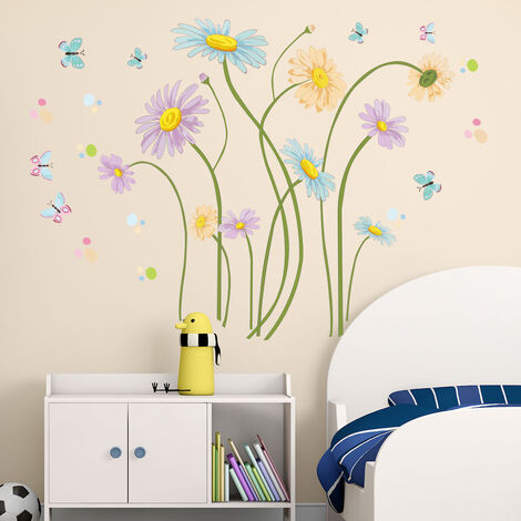 1pc Sticker Mural fleurs Colorées,Fleur Sticker Mural,Autocollant Mural, Sticker Mural Plantes pour Chambre de