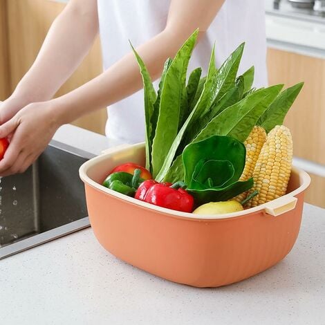 Panier de lavage de légumes à double couche en plastique Panier de vidange  Panier de lavage de légumes multifonctionnel Panier de légumes de fruits  Bassin de lavage de légumes 