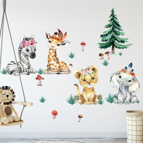 Sticker Muraux Animaux Jungle Autocollant Mural Arbres Amovible Deco  Stickers Singe Girafe Éléphant Chambre Enfant Bébé Salon A244 - Cdiscount  Maison