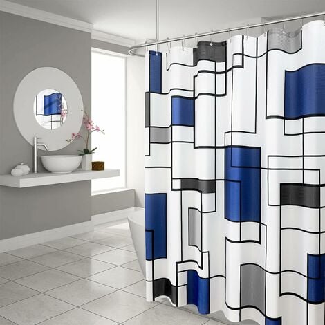 Rideau de douche bleu rideau de douche géométrique moderne salle de bain  bleu marine médiéval ensemble